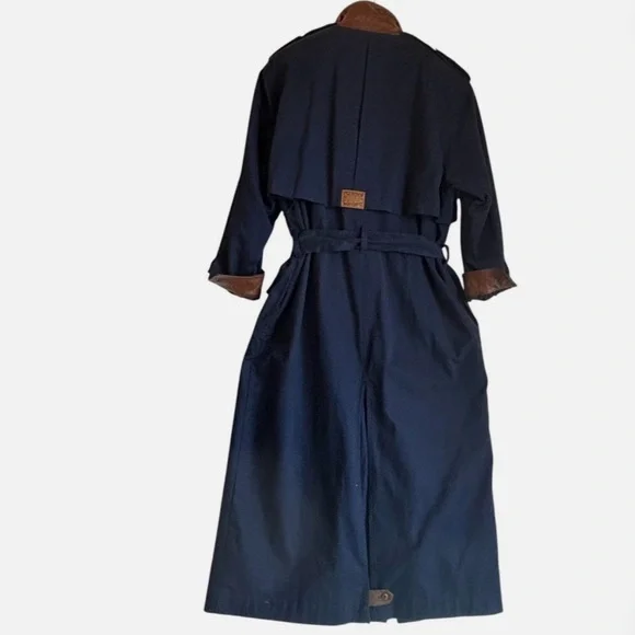 Vtg Together! Women's Military Trench Coat Long Duster Spy Coat Oversized 6 Blue - Picture 6 of 10